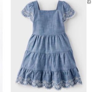 Gymboree Blue Tiered Dress with White Embroidery